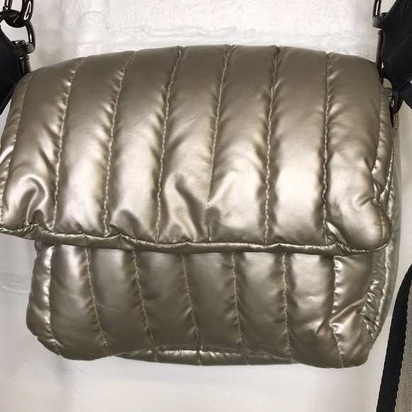 THINK ROYLN Bar Bag Silver Quilted Puffer Shoulder Crossbody Bag - Picture 2 of 10